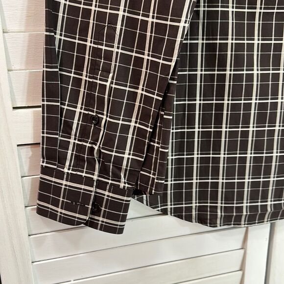 Perry Ellis Shirt Large Button Down Brown Plaid NWT - Picture 7 of 11